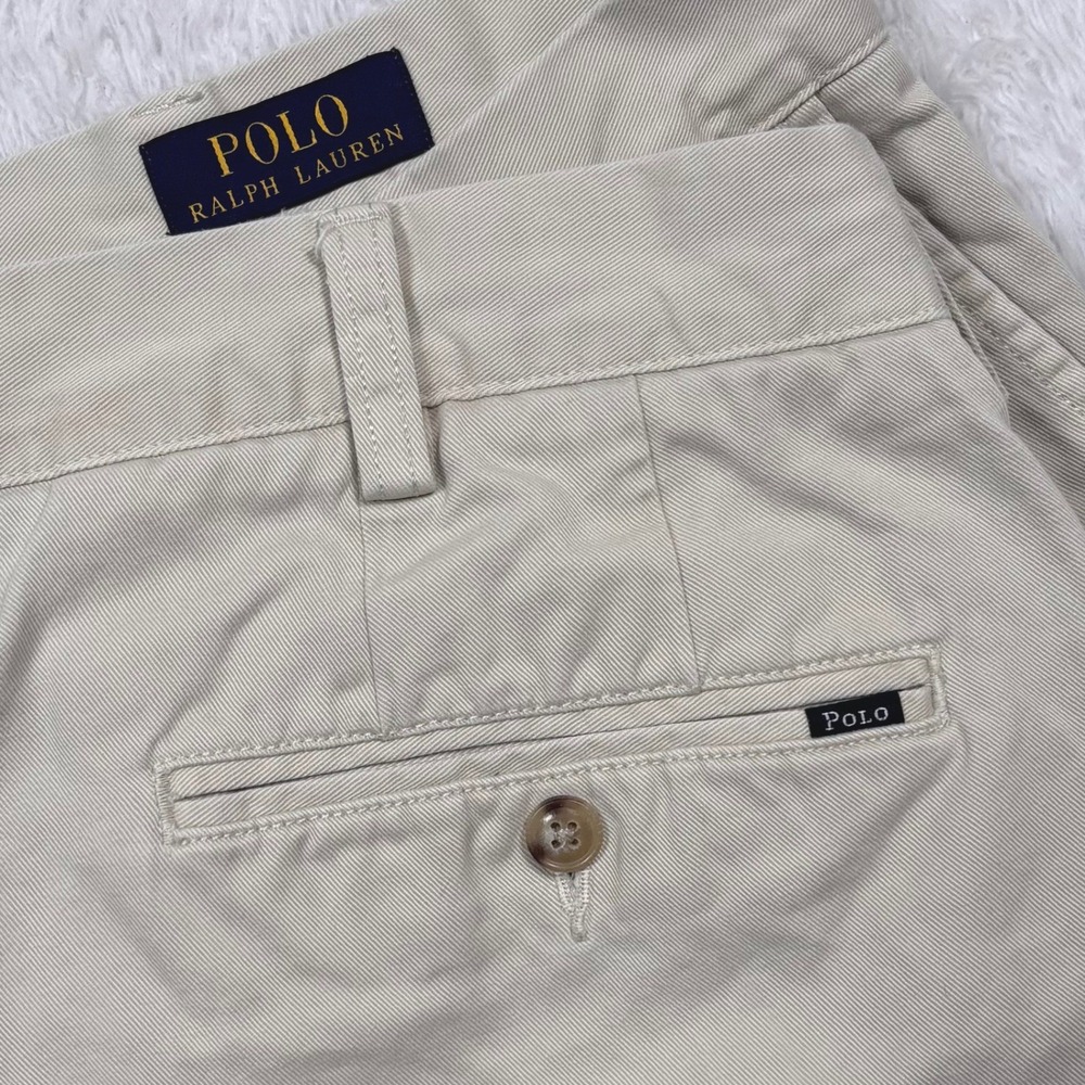 Polo Ralph Lauren Shorts Men 38 Light Beige Chino Cotton Twill Flat Front Preppy